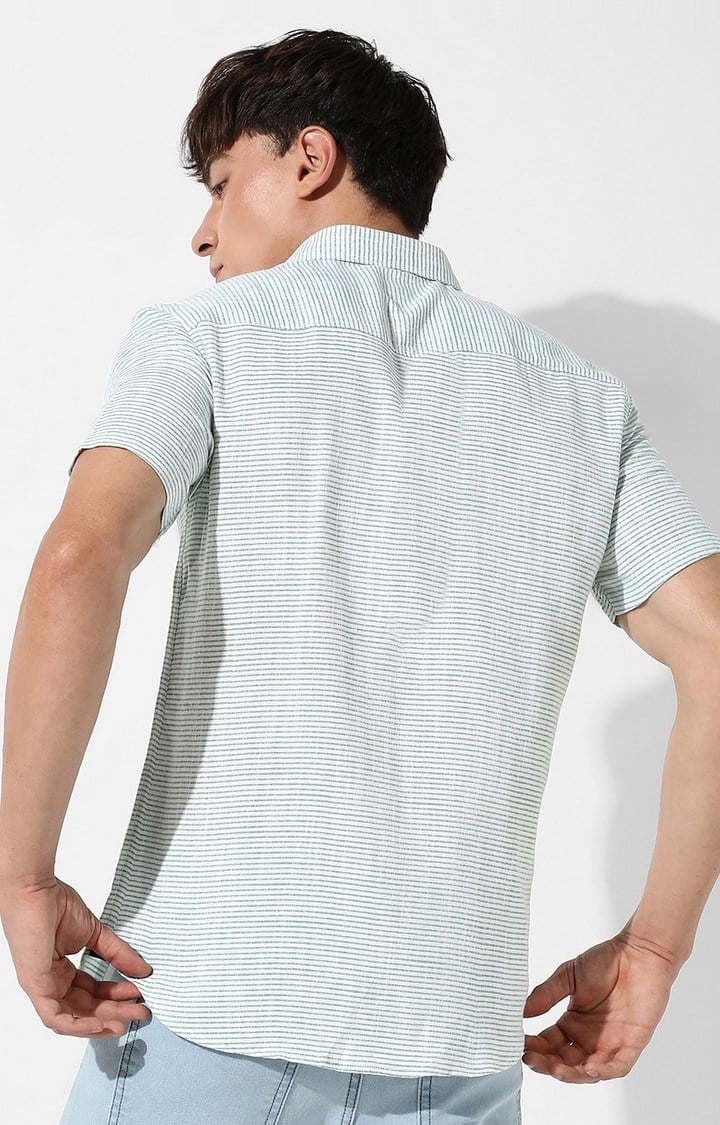 Men's Green Striped Casual Shirts
