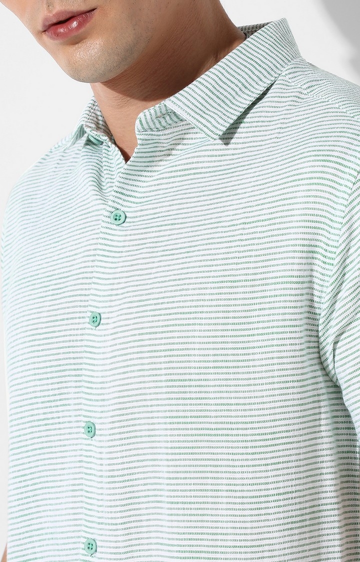 Men's Sage Green Cotton Striped Casual Shirts