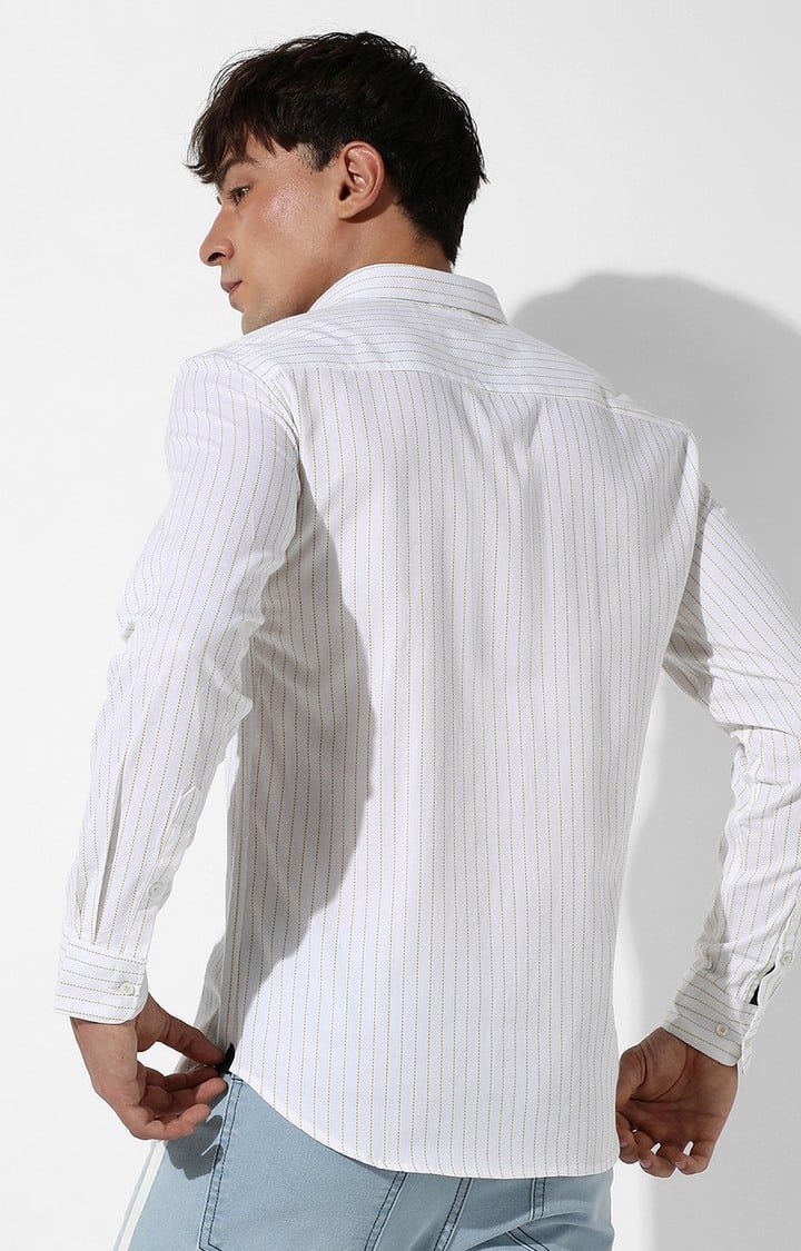 Men's White Cotton Striped Casual Shirts