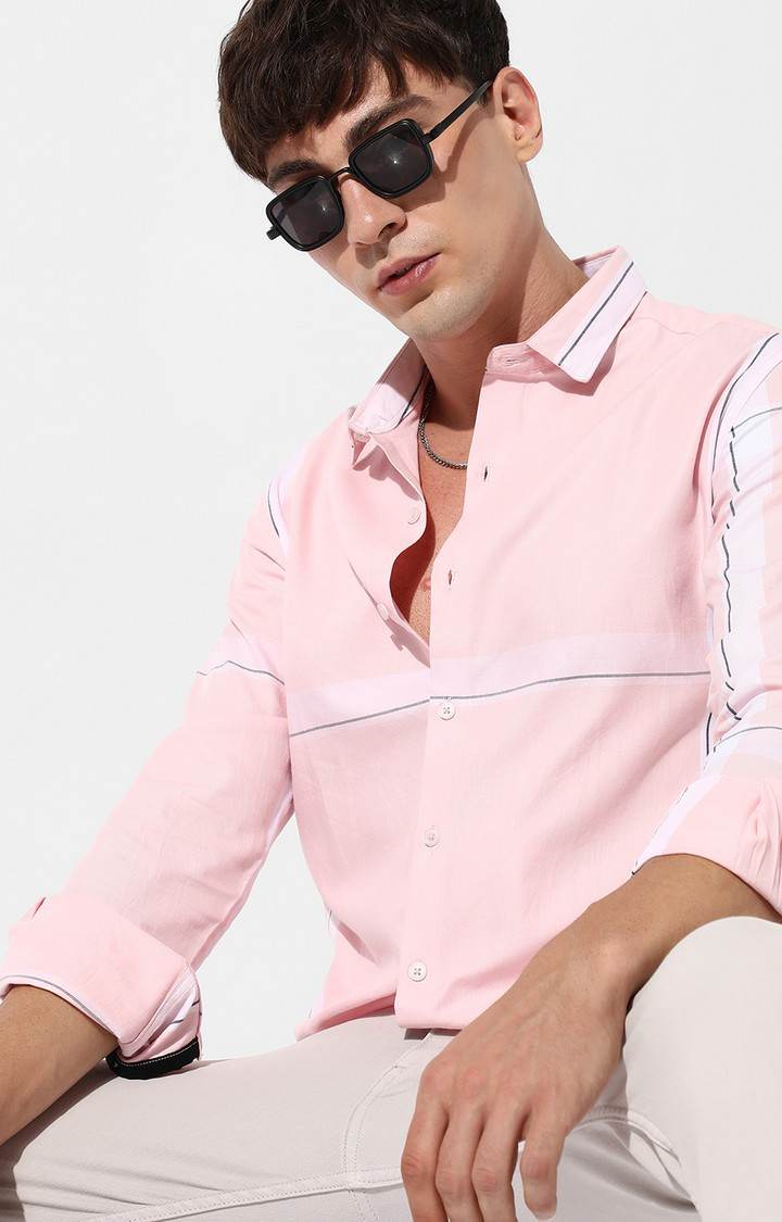 Men's Pink Striped Casual Shirts