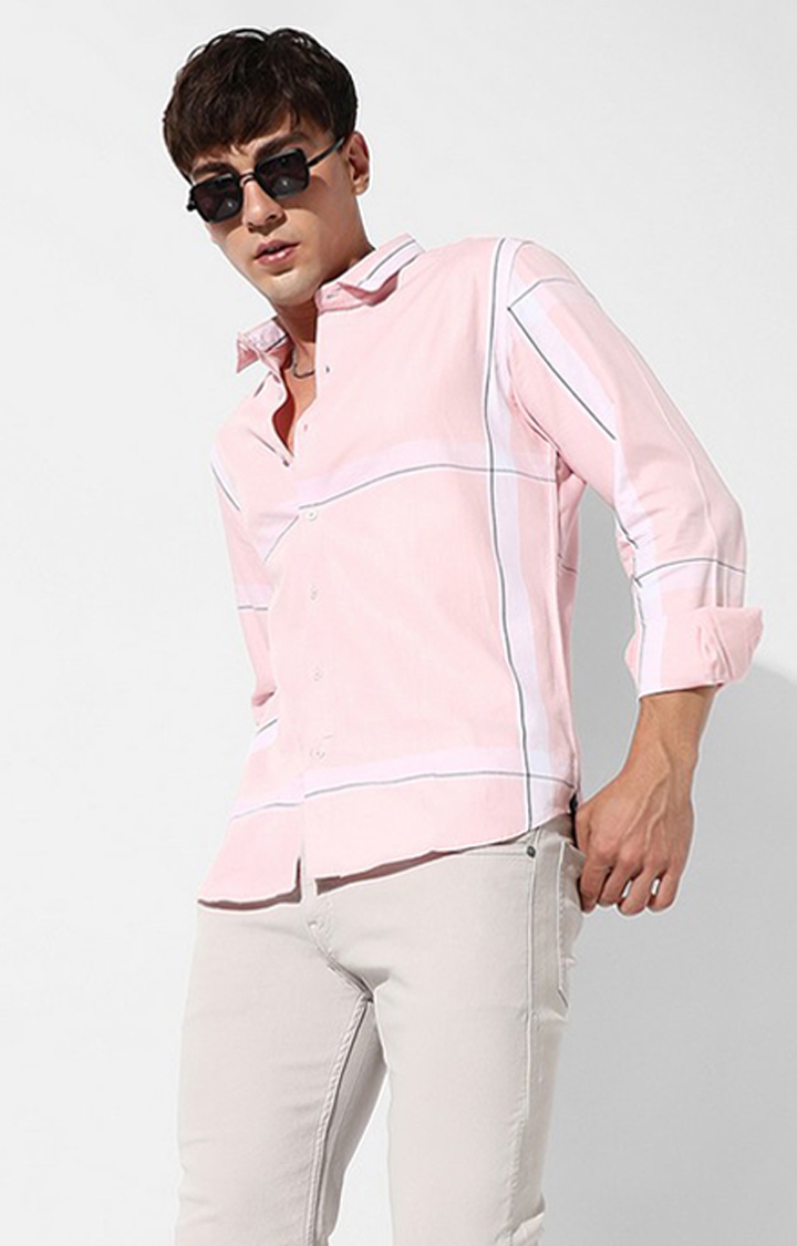 CAMPUS SUTRA | Men's Pink Cotton Striped Casual Shirts