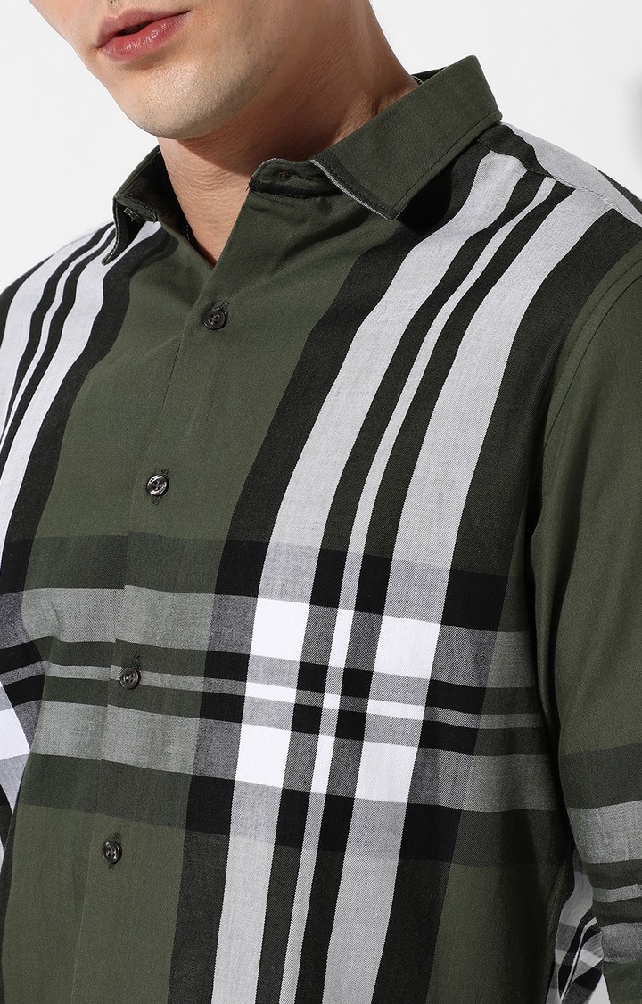 Men's Dark Green Cotton Checkered Casual Shirts