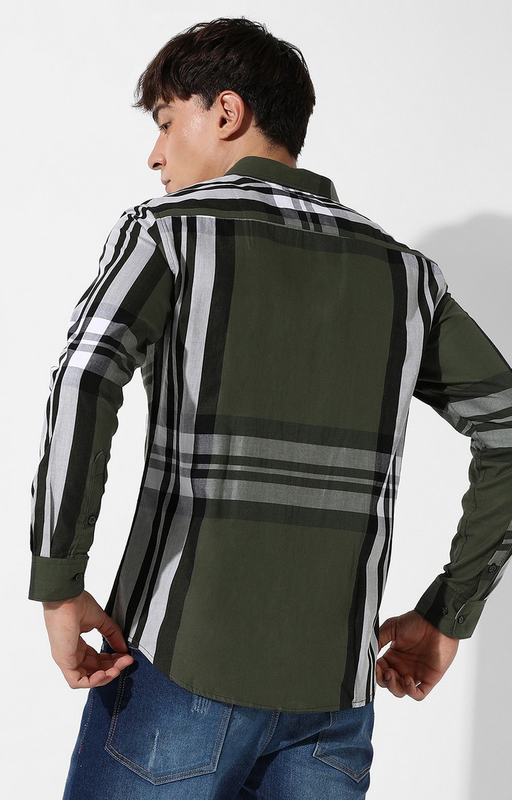 Men's Dark Green Cotton Checkered Casual Shirts