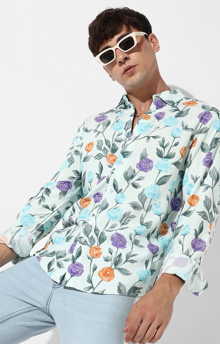 Men's Blue Rayon Floral Printed Casual Shirts