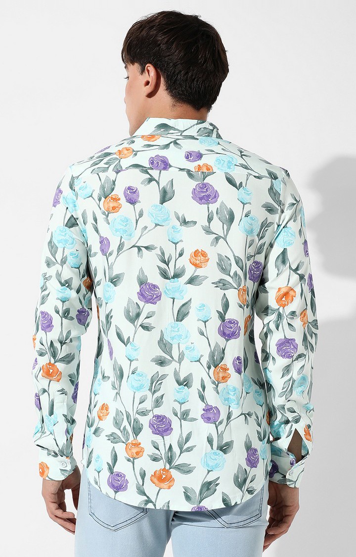 Men's Blue Rayon Floral Printed Casual Shirts