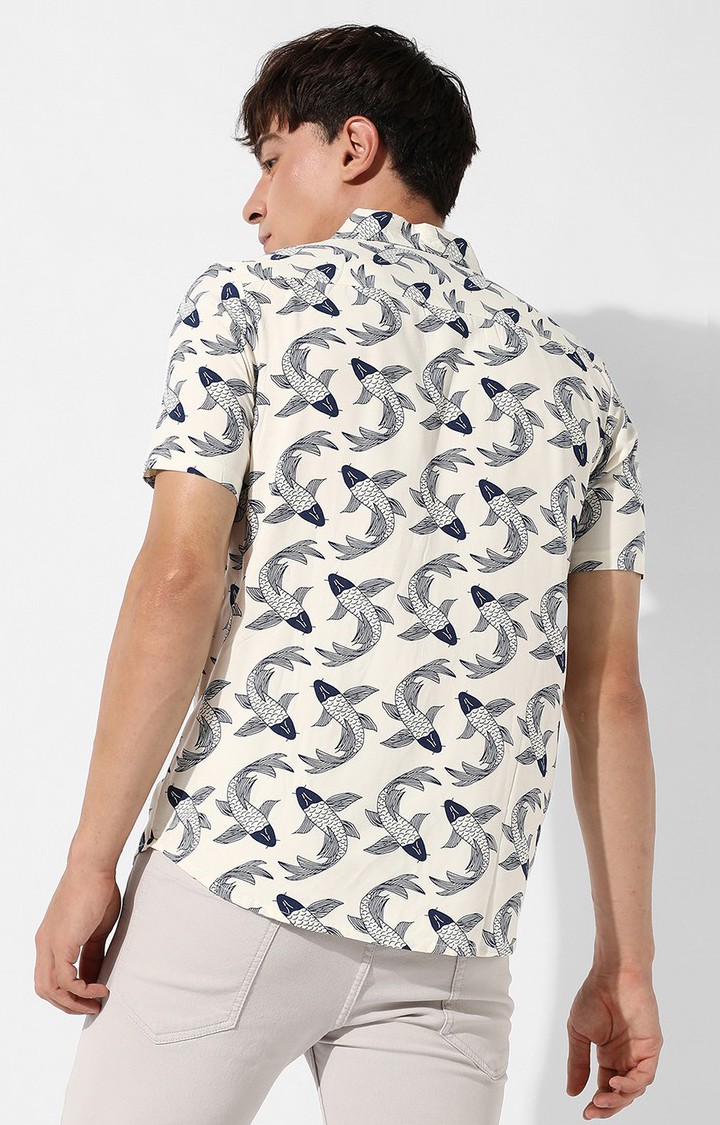 Men's Beige Printed Casual Shirts