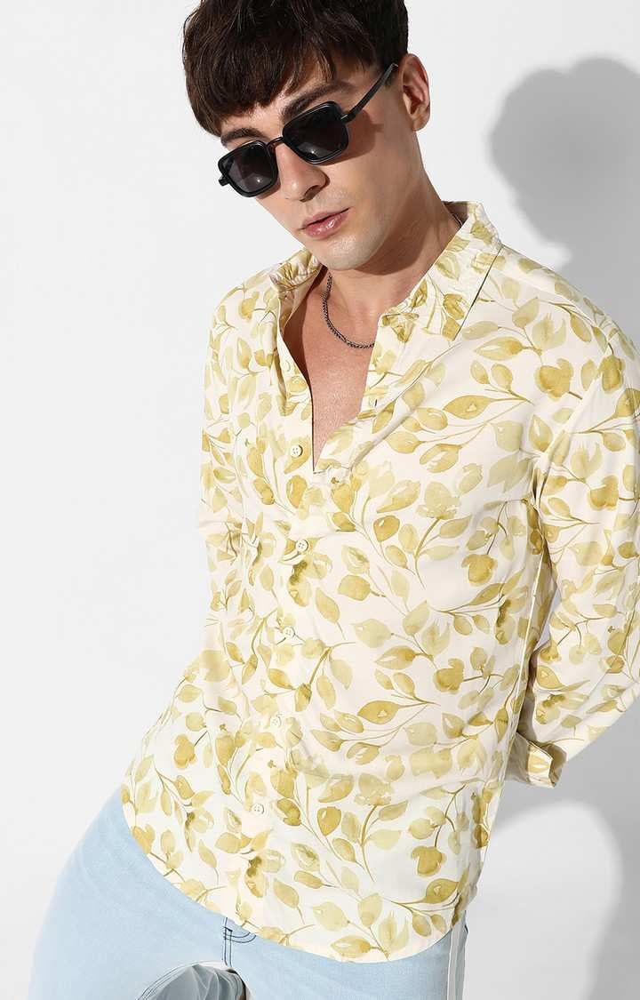 Men's Yellow Printed Casual Shirts
