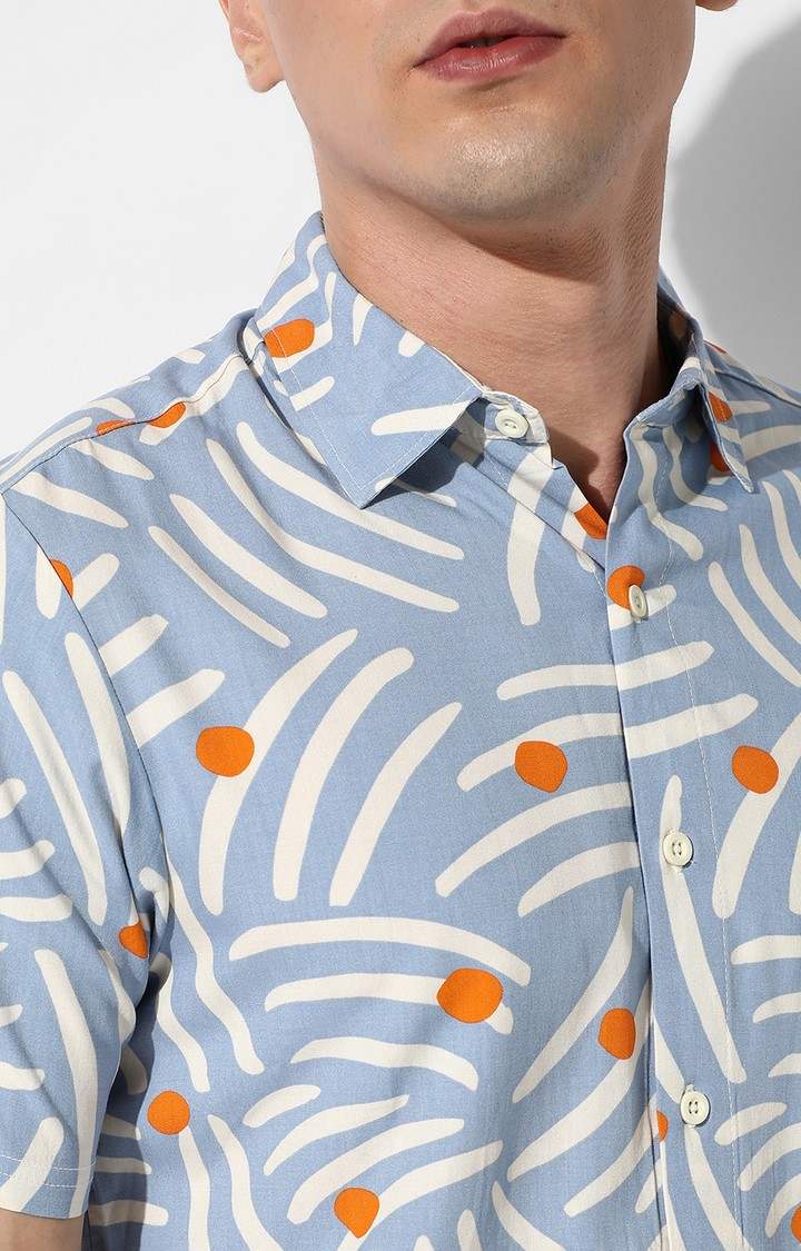 Men's Blue Printed Casual Shirts