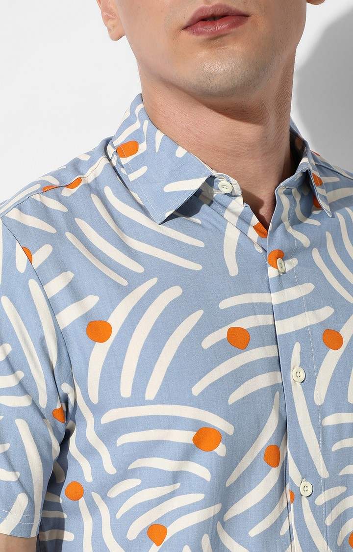 Men's Blue Rayon Printed Casual Shirts