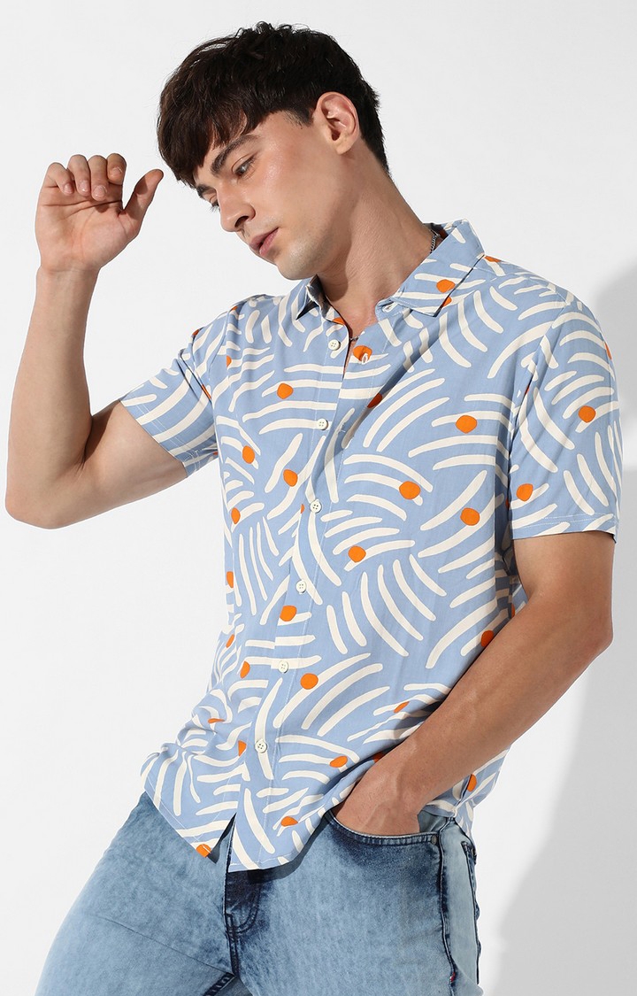 CAMPUS SUTRA | Men's Blue Rayon Printed Casual Shirts