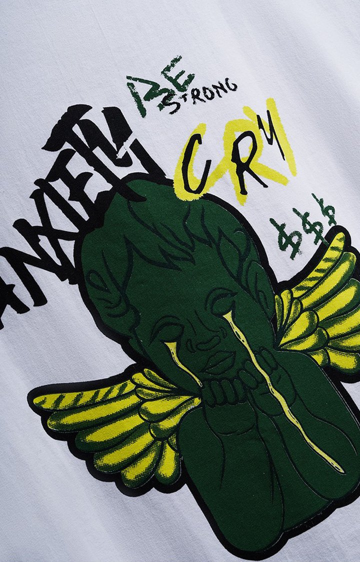 Unisex Anxiety White Graphic Printed Oversized T-Shirt