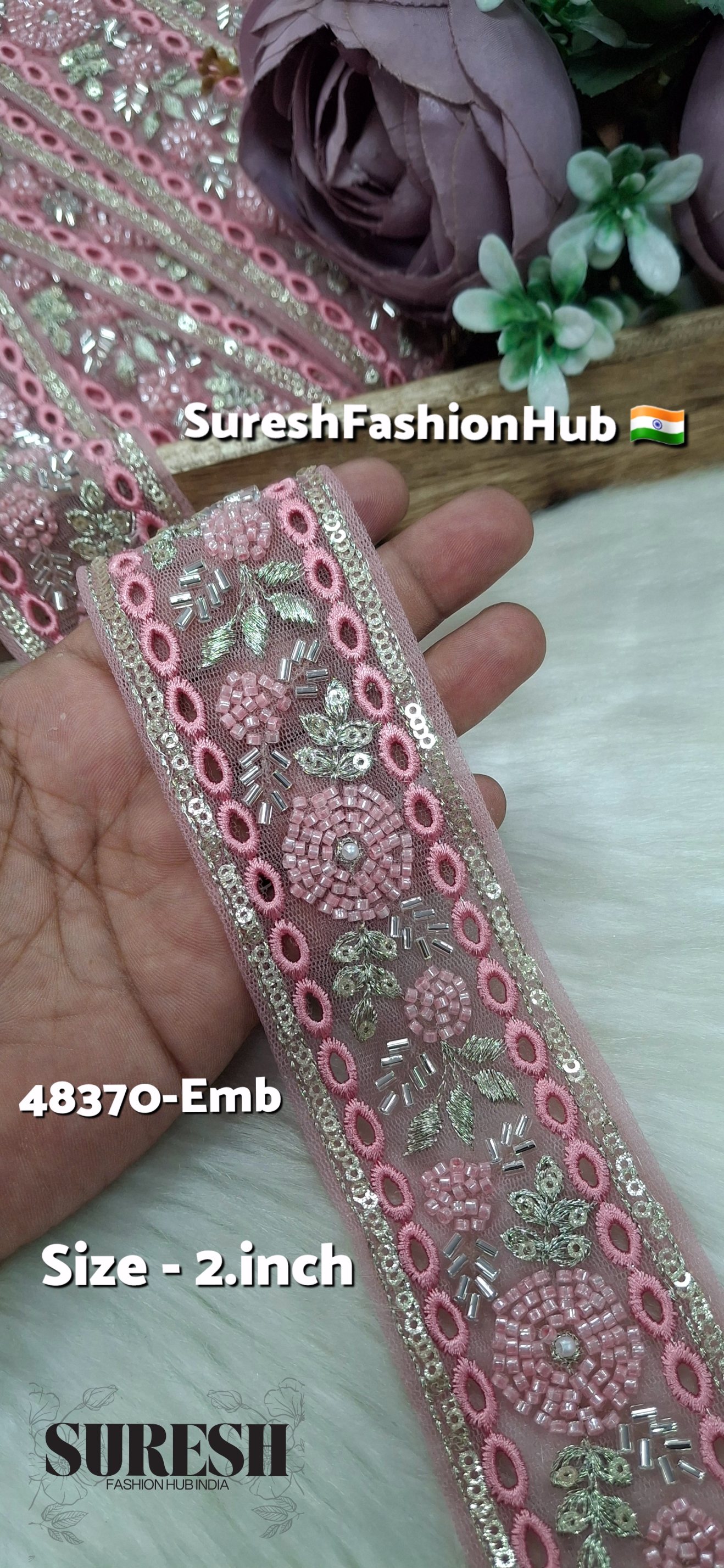 Pink TwinCut Floral Net Embroidered Lace