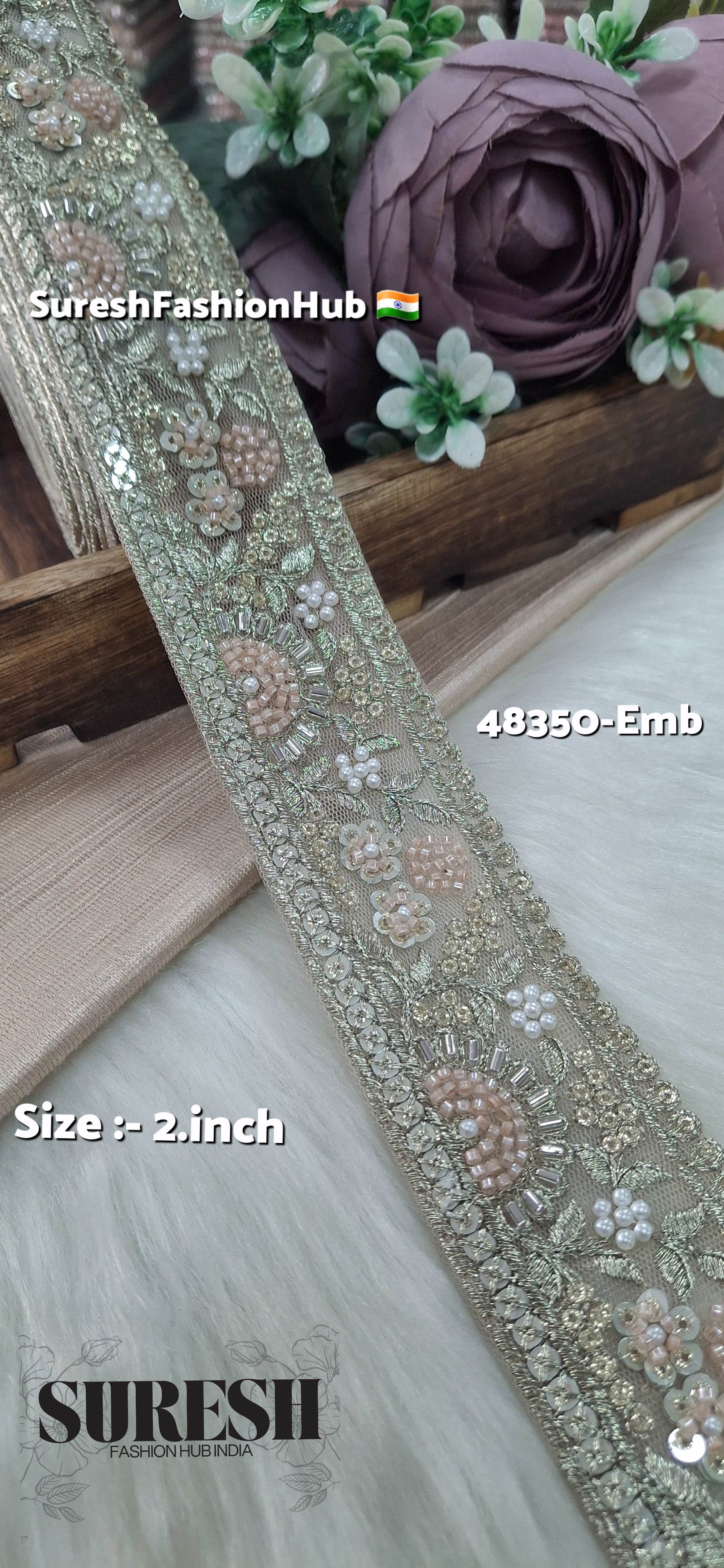 Light Peach PearlGlow Floral Net Embroidered Lace