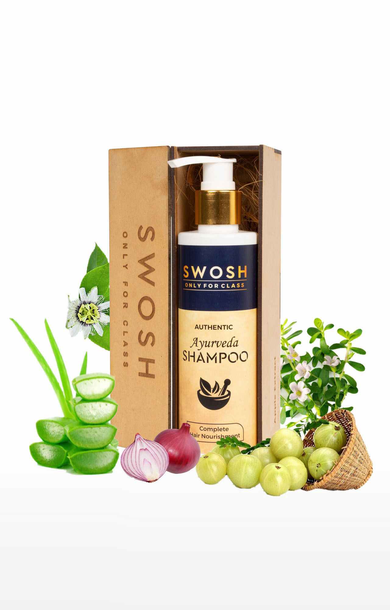 Swosh Ayurvedic Shampoo For Hair Fall Control And Hair Growth Made With Goodness Of Amla, Onion, Brami, Alove Vera, Bhringraj Extract With 15 Ayurvedic Herbs| All Hair Types |200 Ml