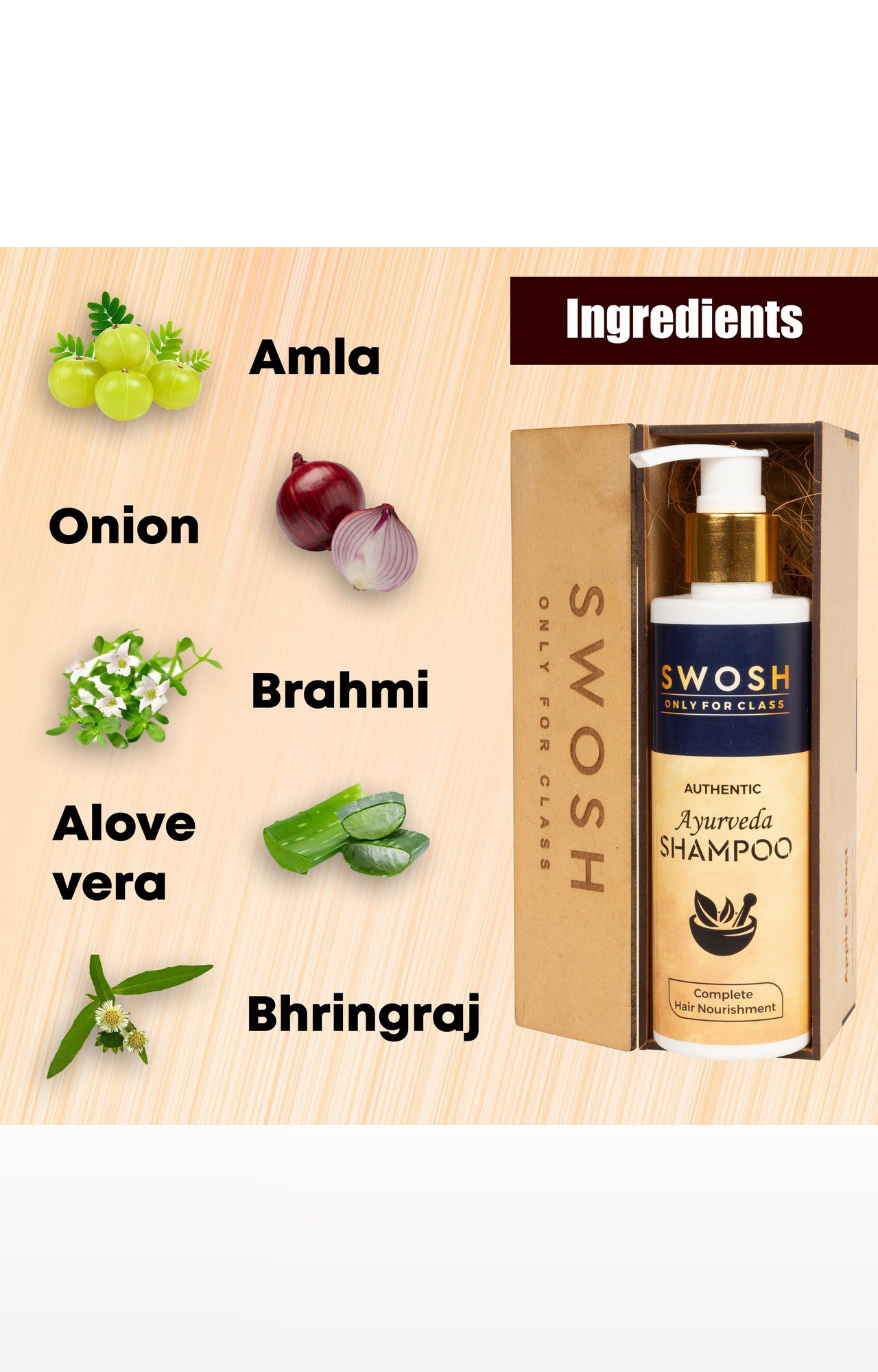 Swosh Ayurvedic Shampoo For Hair Fall Control And Hair Growth Made With Goodness Of Amla, Onion, Brami, Alove Vera, Bhringraj Extract With 15 Ayurvedic Herbs| All Hair Types |200 Ml
