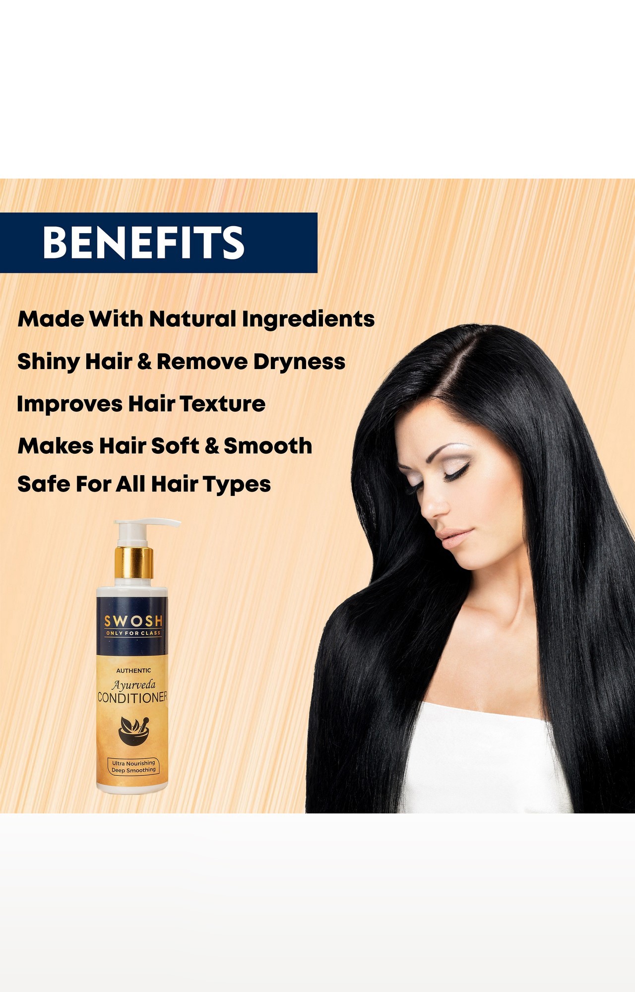 Swosh Ayurvedic Hair Care Combo Pack Of 3 Hair Oil 100 Ml, Shampoo 200 Ml, Conditioner 200 Ml Combo Kit Provide Long, Smooth And Healthy Hair And Nourish The Roots