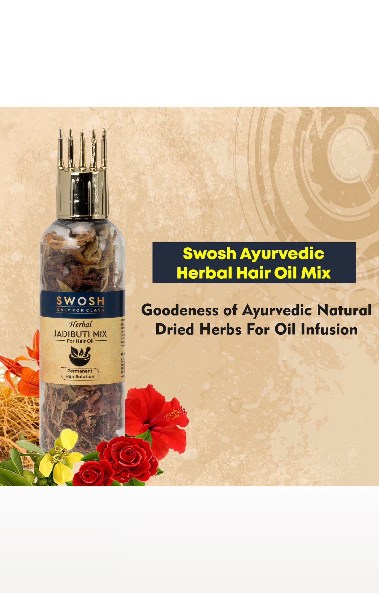 Swosh Ayurvedic Herbal Hair Oil Mix Bottle For Healthy Hair Growth Packed With Goodness Of Ayurvedic Natural Dried Herbs For Oil Infusion 10G