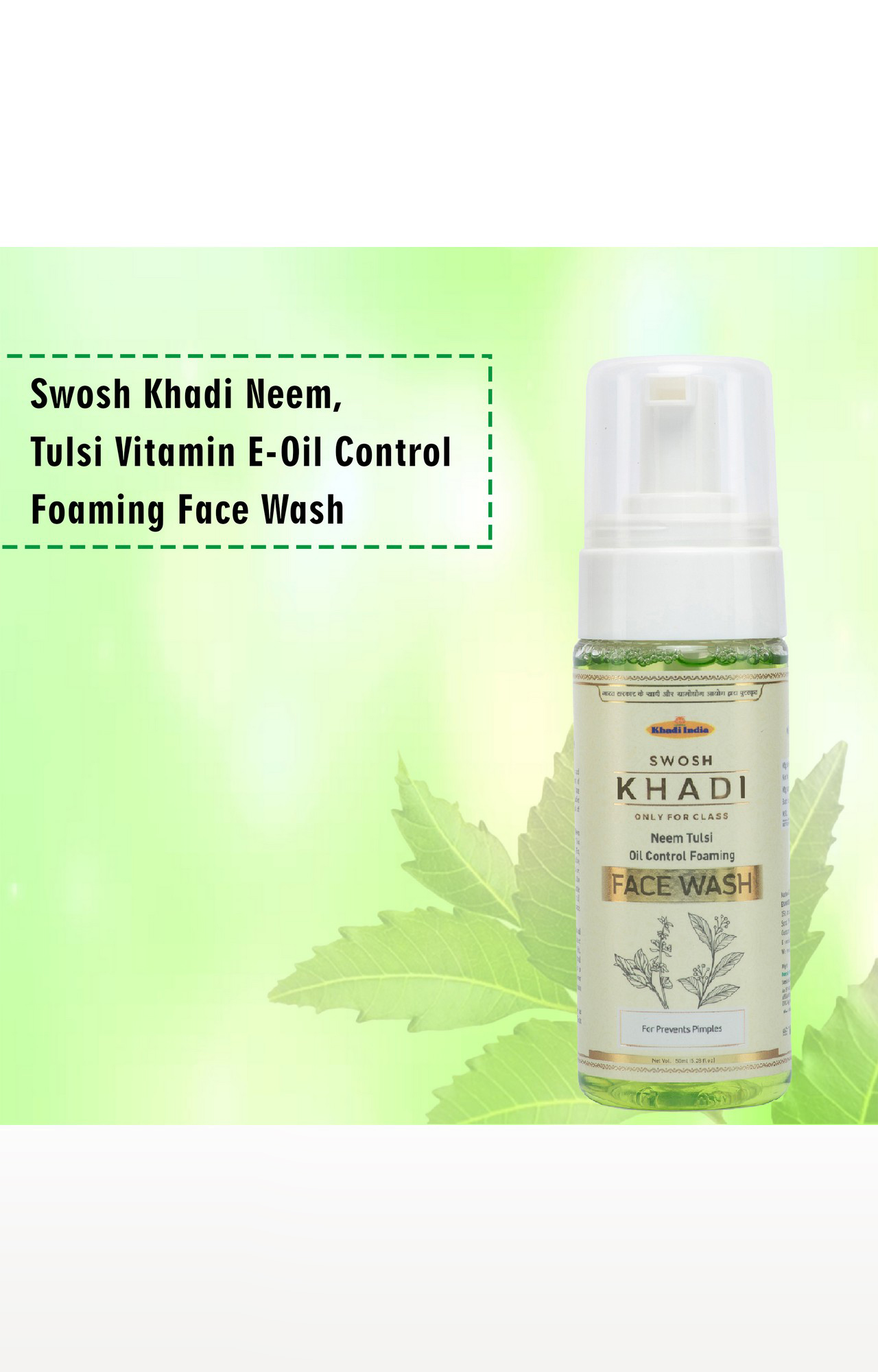 Swosh Khadi Neem, Tulsi Vitamin E Oil Control Foaming Face Wash Pack Of 4 (150 Ml) | Powerful Ingredients To Repair Skin Damage, Gentle Cleanser To Fight Acne & Spots | (600 Ml)