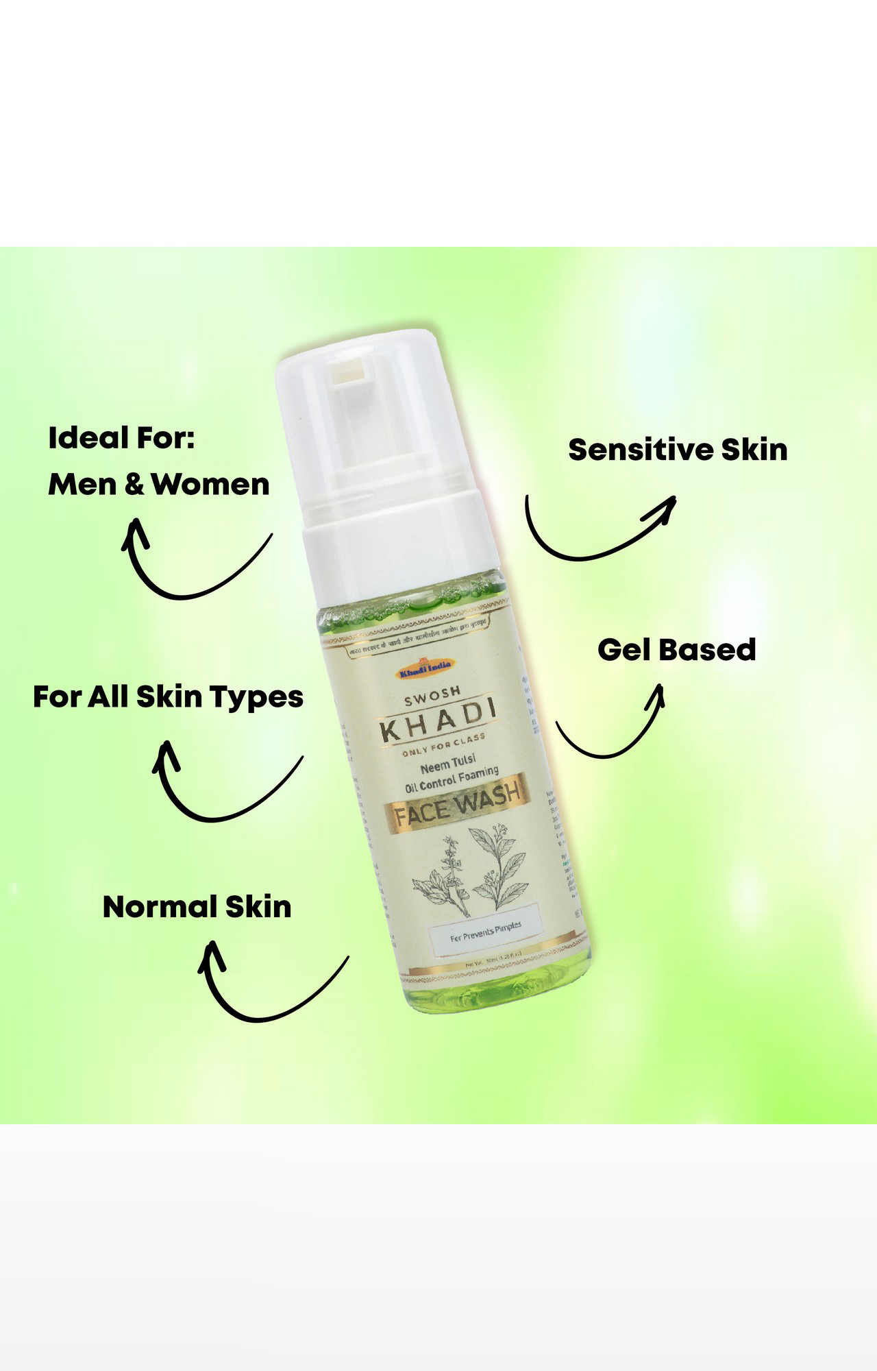 Swosh Khadi Neem, Tulsi Vitamin E Oil Control Foaming Face Wash Pack Of 4 (150 Ml) | Powerful Ingredients To Repair Skin Damage, Gentle Cleanser To Fight Acne & Spots | (600 Ml)