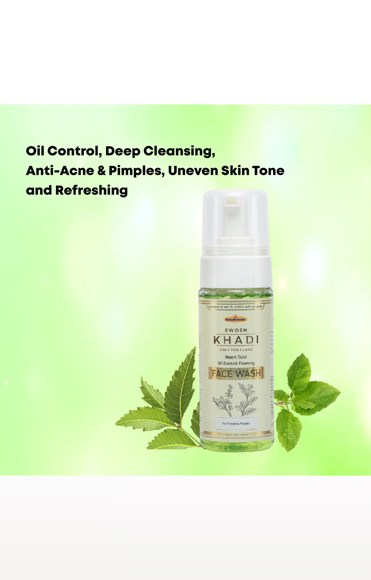 Swosh Khadi Neem, Tulsi Vitamin E Oil Control Foaming Face Wash Pack Of 4 (150 Ml) | Powerful Ingredients To Repair Skin Damage, Gentle Cleanser To Fight Acne & Spots | (600 Ml)