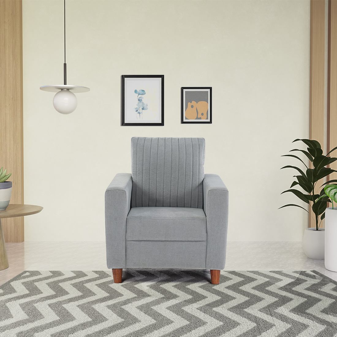 neudot Roman Sofa for Living Room |1 Person Sofa|Premium Fabric with Cushioned Armrest | Solid Wood Frame|1 Seater in Grey Color
