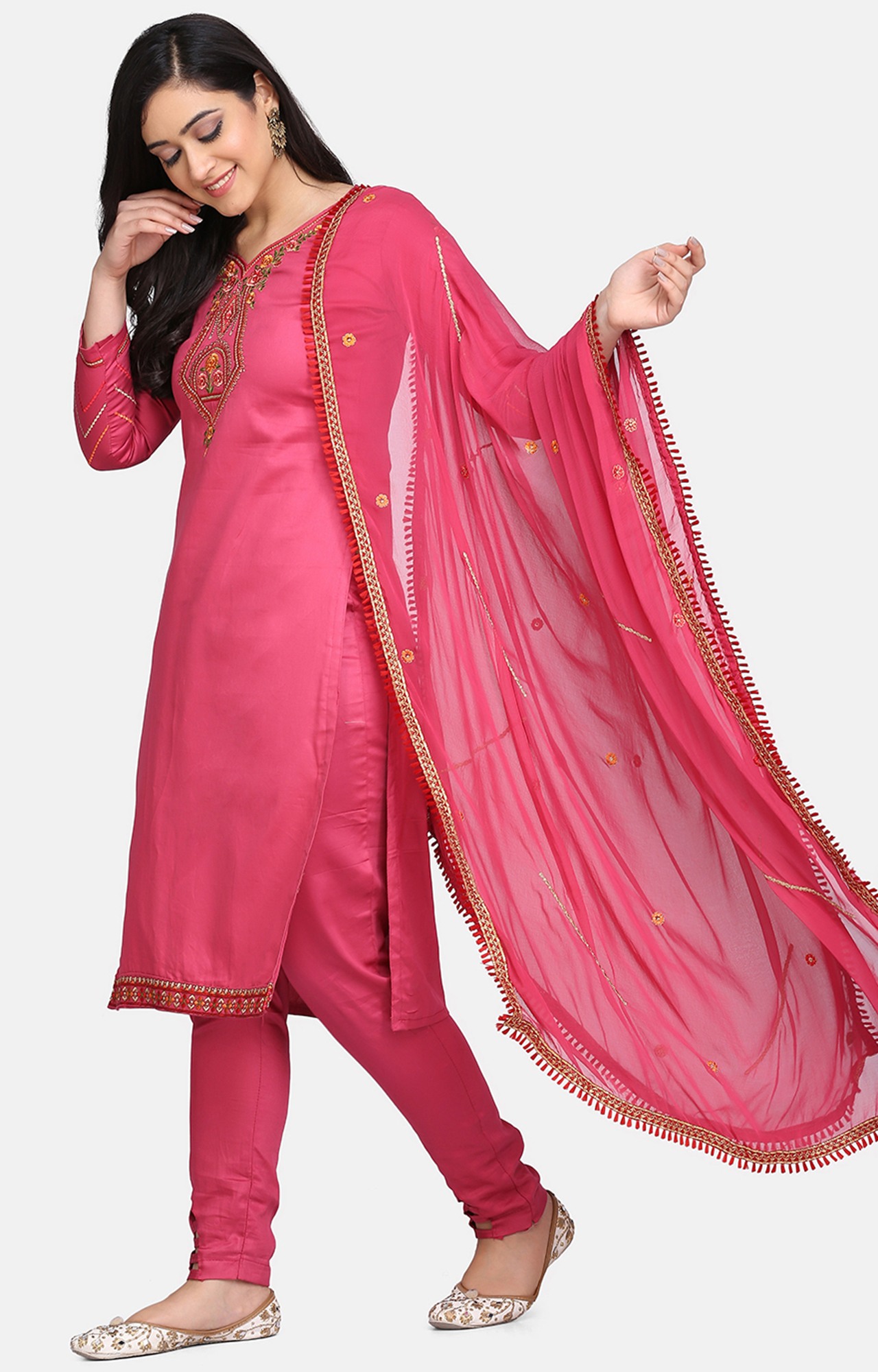 Pink Color Cotton Embroidered Unstitched Dress Material-FL_PANKHUDI1094_DM
