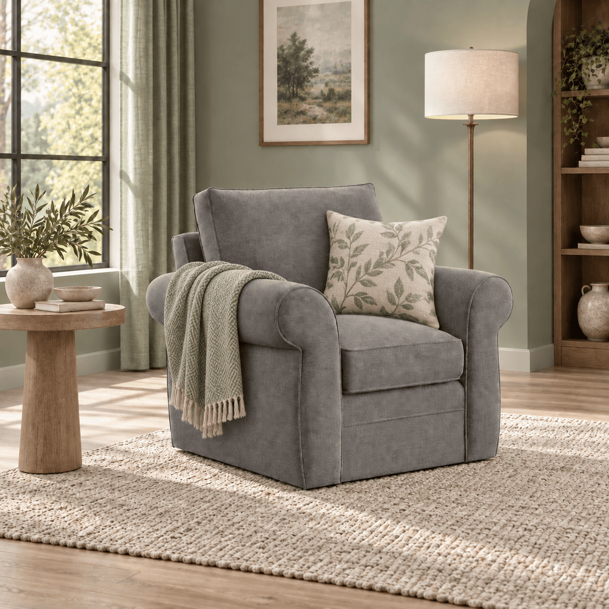 Pottery Barn | Pearce Roll Arm Upholstered Armchair, Basketweave Slub Charcoal