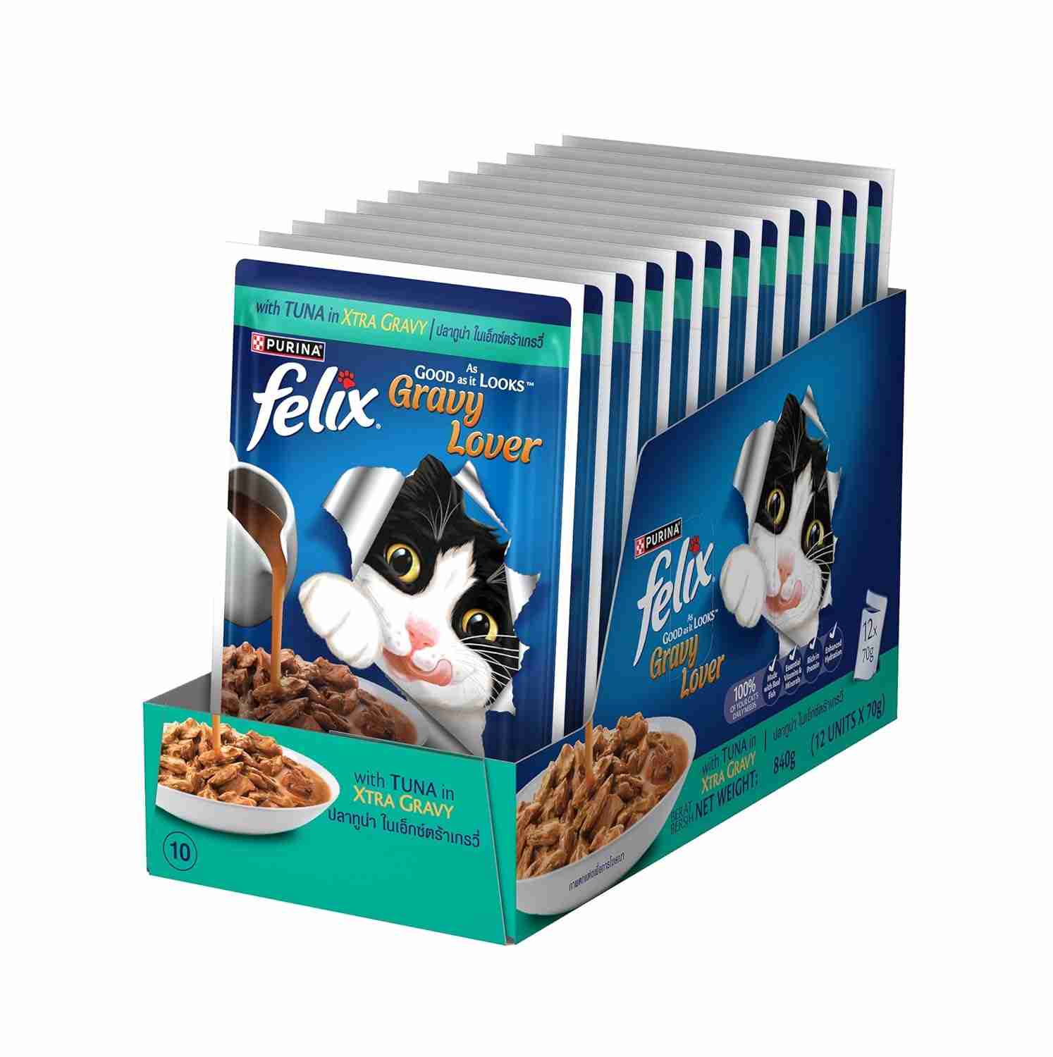 Purina Felix Gravy Lover, Meaty Tuna Chunks Wet Cat Food, 70g