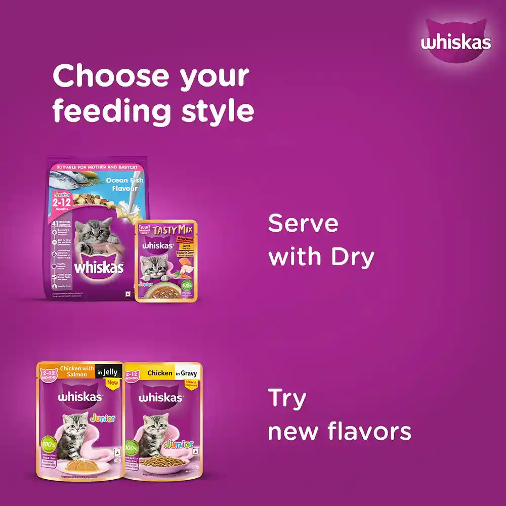 Whiskas Tasty Mix Junior Pouch Seafood Cocktail Carrot Flavor in Gravy for Cats 70g