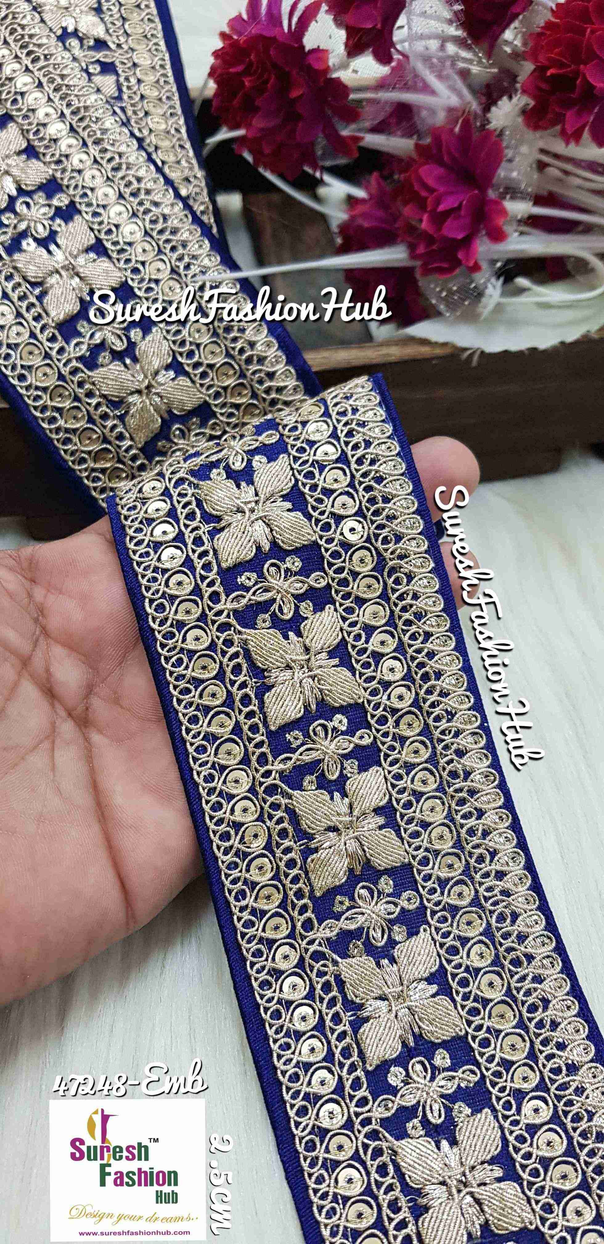 Exquisite Pearl  Navy Embroidered Lace