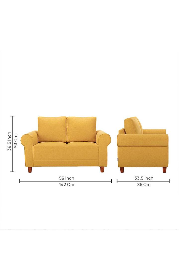neudot Melody Sofa for Living Room |2 Persons Sofa|Premium Fabric with Padded Cushioned Armrest |Solid Wood Frame|2 Seater in Husky Yellow Color