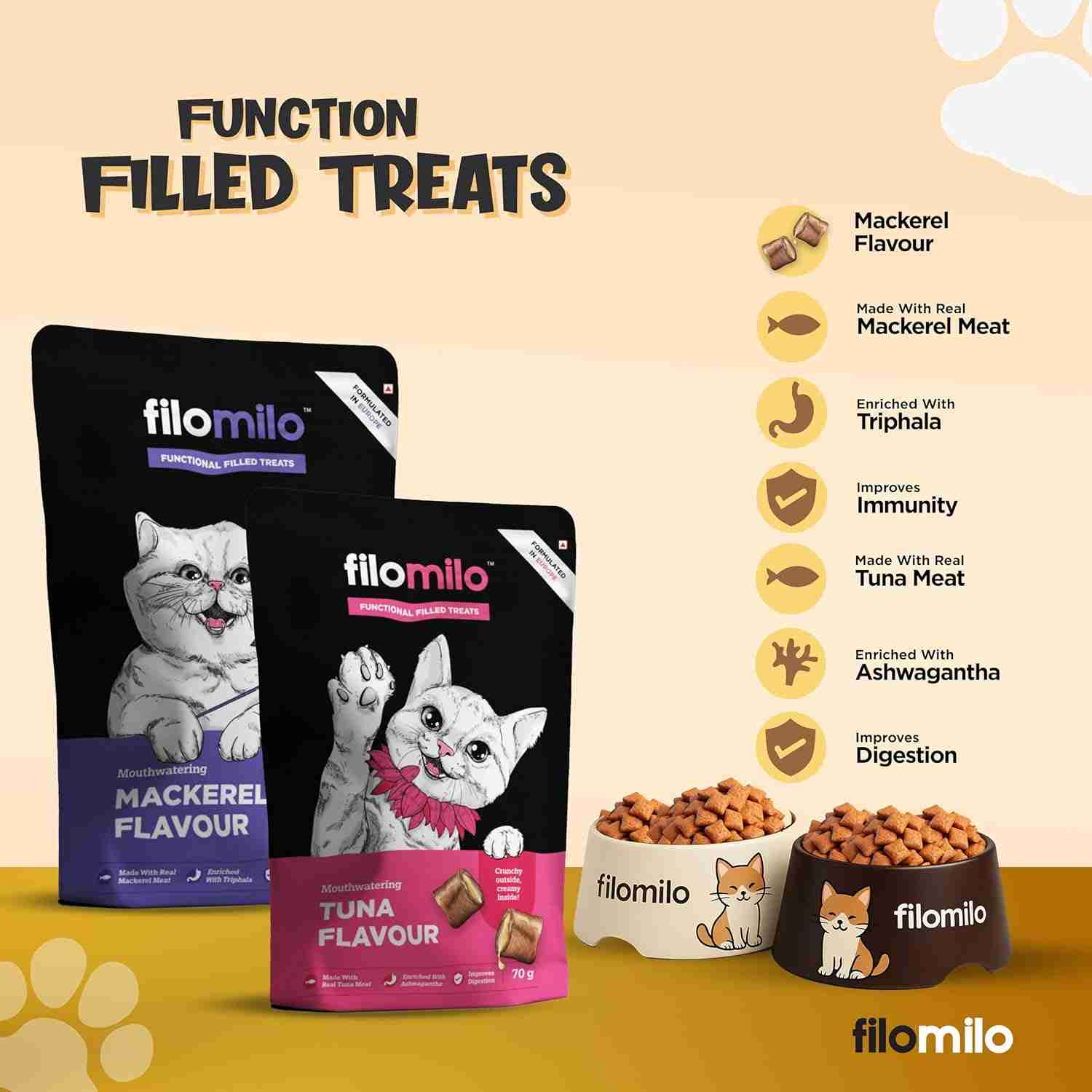 Filomilo Functional Filled Treats for Cats (Mackerel Flavour), 70g