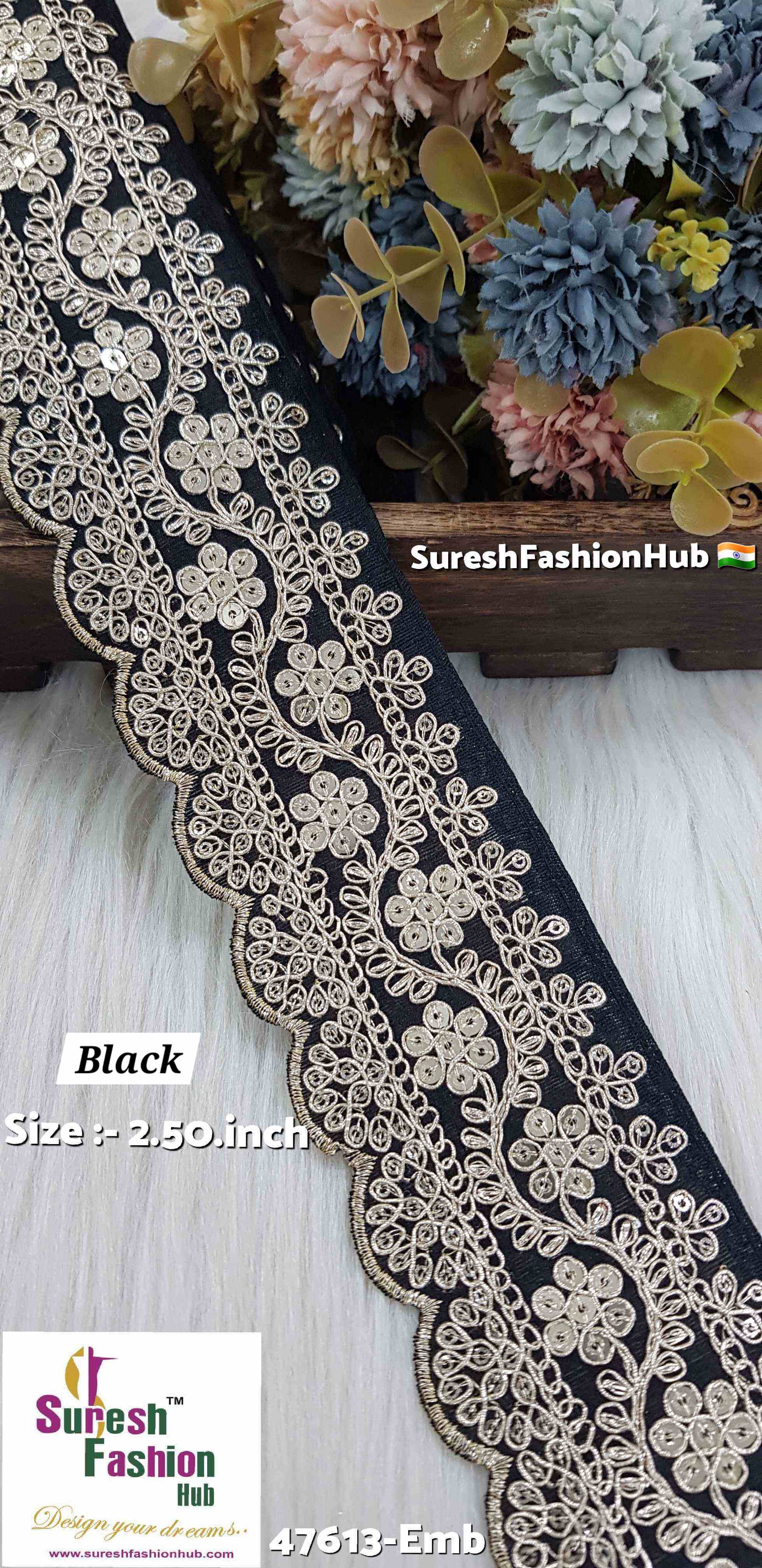 Floral Black Fabric Based Embroidery