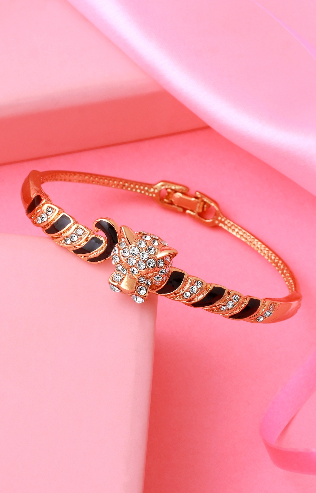 Estele Rose Gold Plated Tiger Designer Bracelet with Enamel & Austrian Crystal for Women