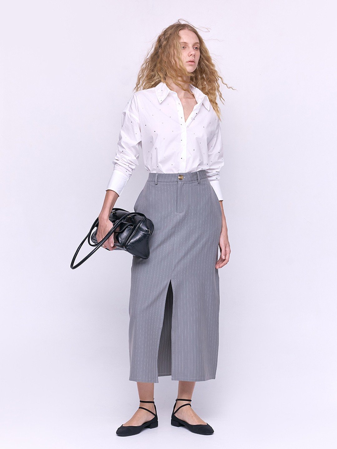 BLUE FRONT SLIT SKIRT