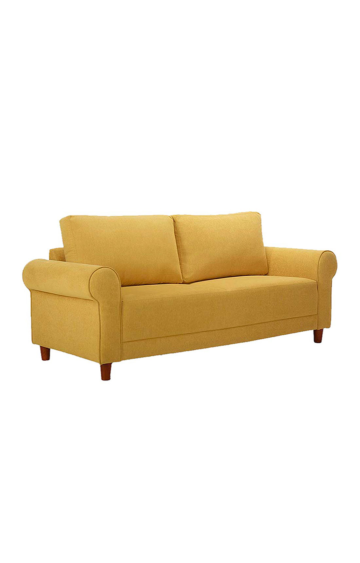neudot Melody Sofa for Living Room |3 Persons Sofa|Premium Fabric with Padded Cushioned Armrest | Solid Wood Frame|3 Seater in Husky Yellow Color