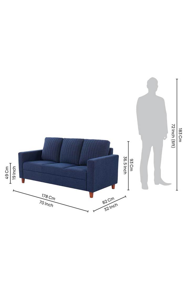 neudot Roman Sofa for Living Room |3 Persons Sofa|Premium Fabric with Cushioned Armrest | Solid Wood Frame|3 Seater in Cobalt Blue Color