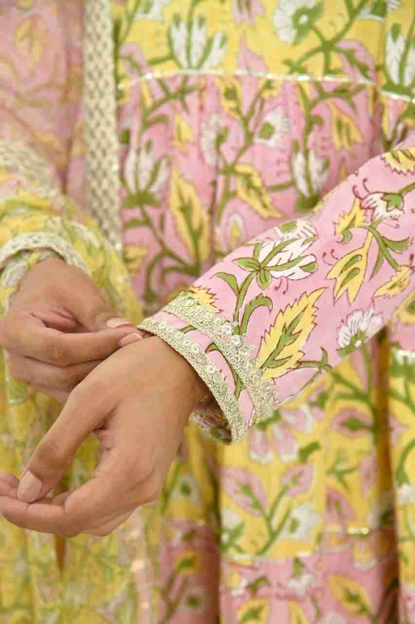 Naksh Pink And Yellow Kurta, Pants & Double Shaded Dupatta (Set of 3)