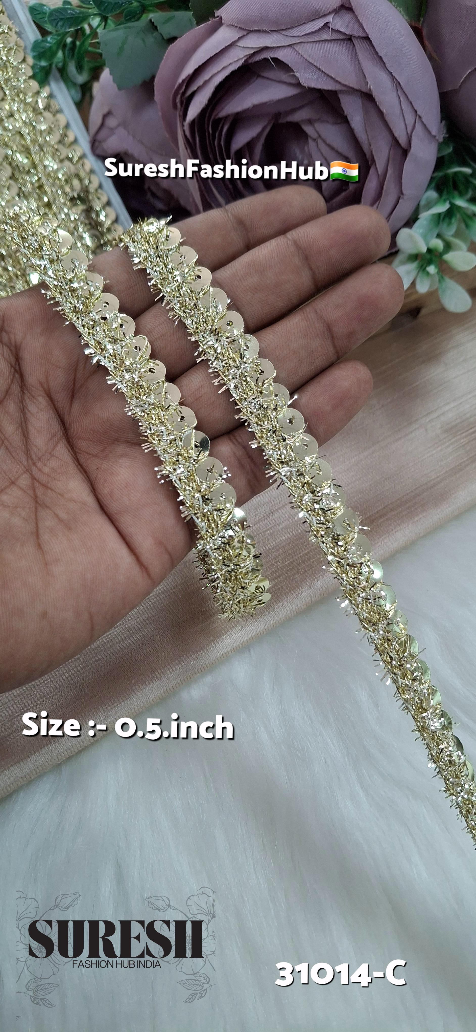 Light Gold Sequin Fringe Jhalar Lace