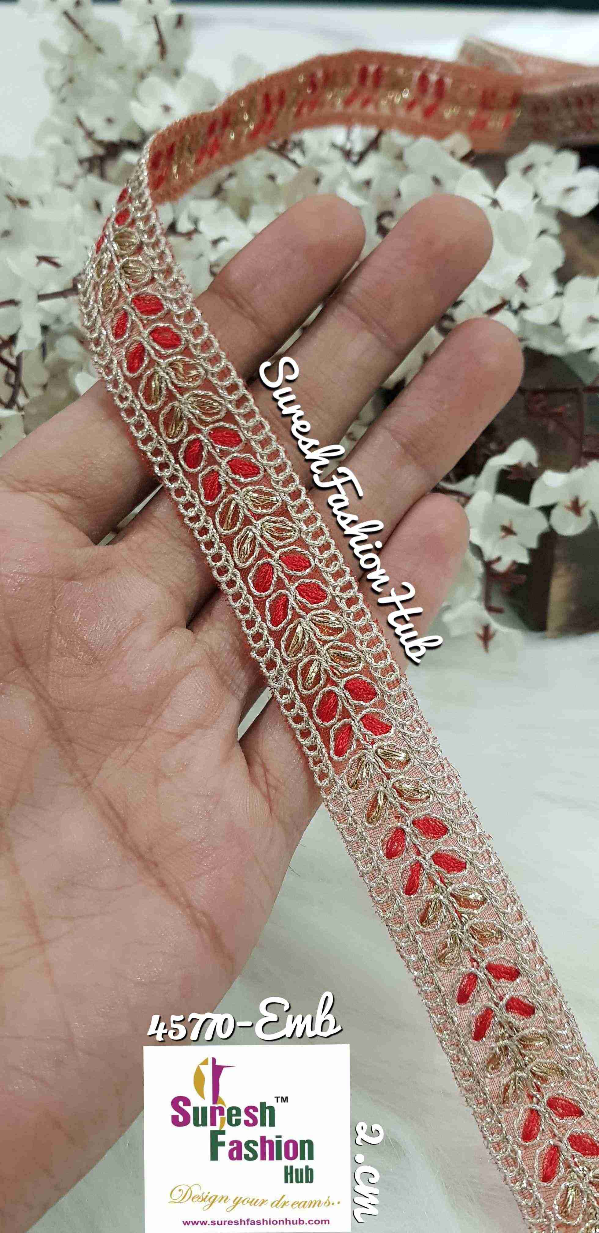 Poppy red delicate embroidered trim