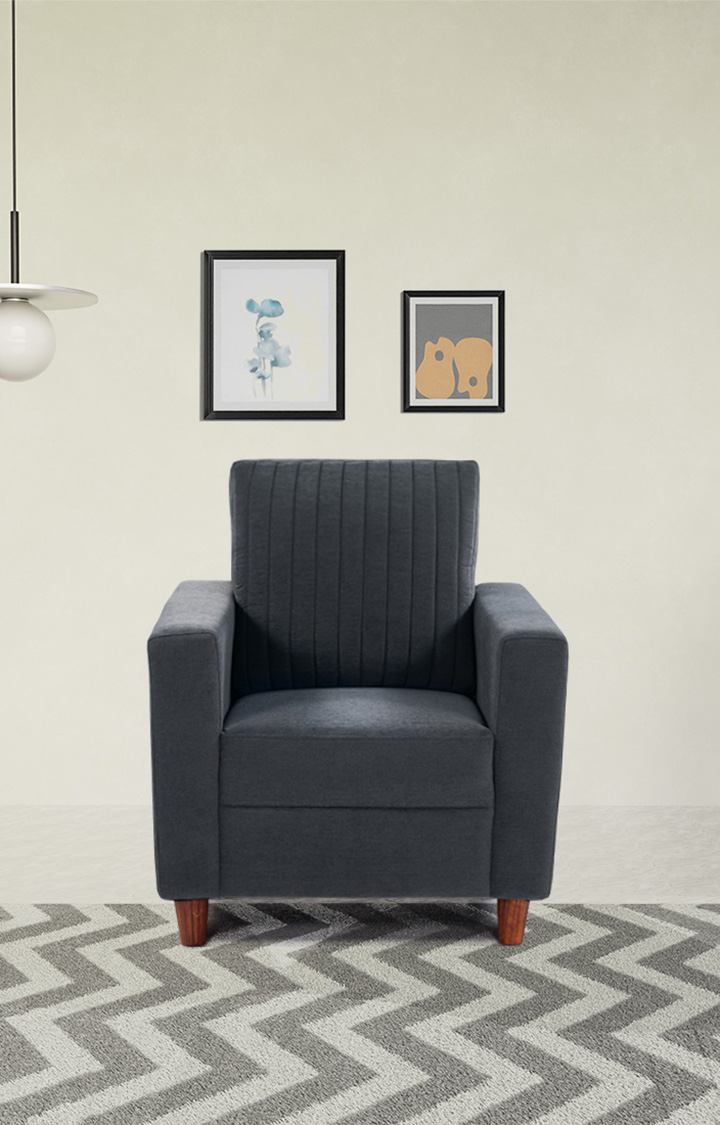 neudot Roman Sofa for Living Room |1 Person Sofa|Premium Fabric with Cushioned Armrest | Solid Wood Frame|1 Seater in Graphite Grey Color