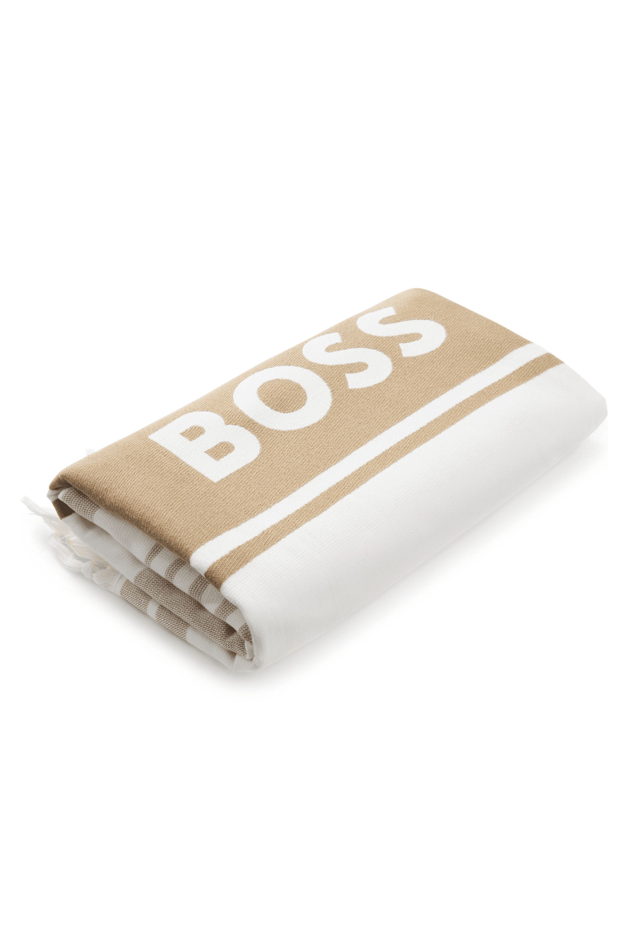 Fringed logo beach towel in cotton jacquard