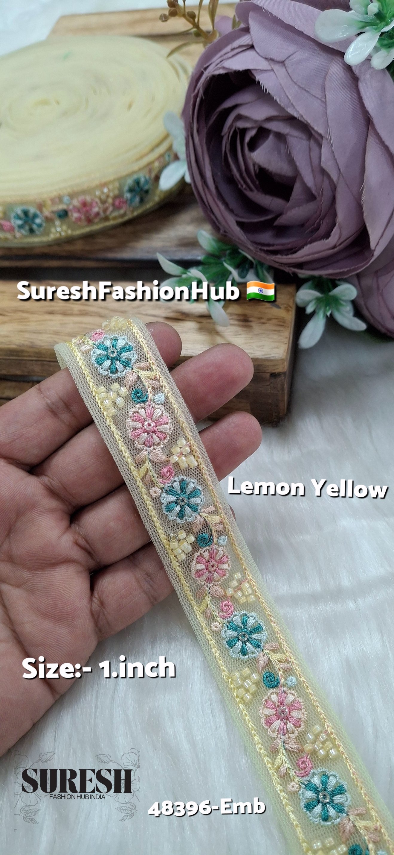 Lemon Multicolor Thread Bead Embroidery Lace