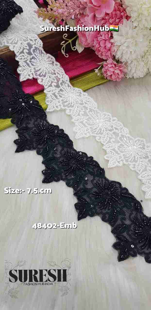 Off White Bloom Embroidery Lace – 48402-EMB