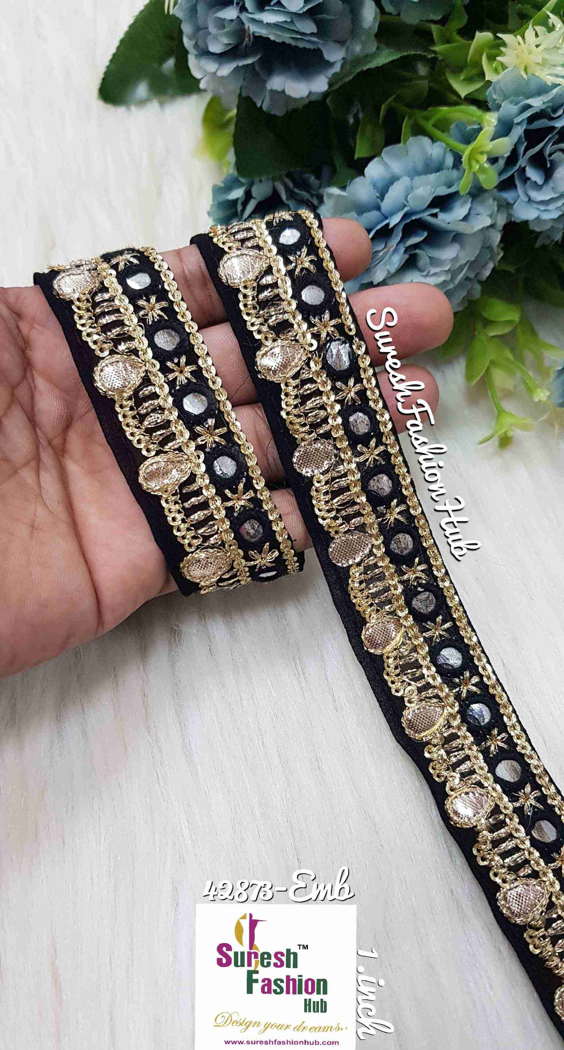 Black Mesh Mosaic Embroidery Designer Trim