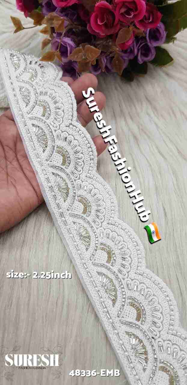 White–Water Double Scalloped Thread Embroidery Lace – 48336-Emb