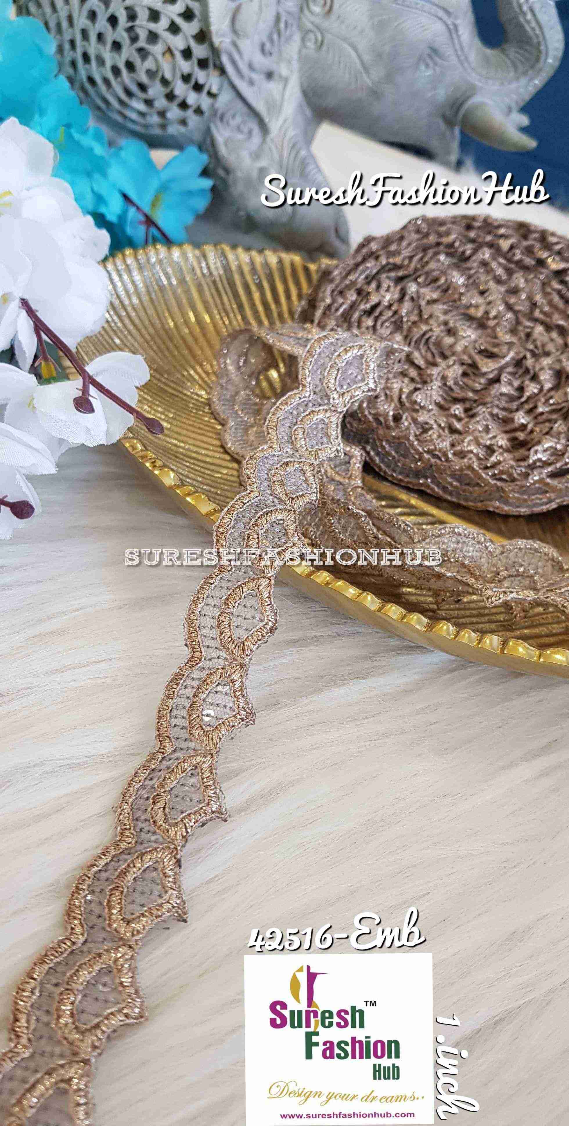 Glittering Grey Waves Embroidered Trim