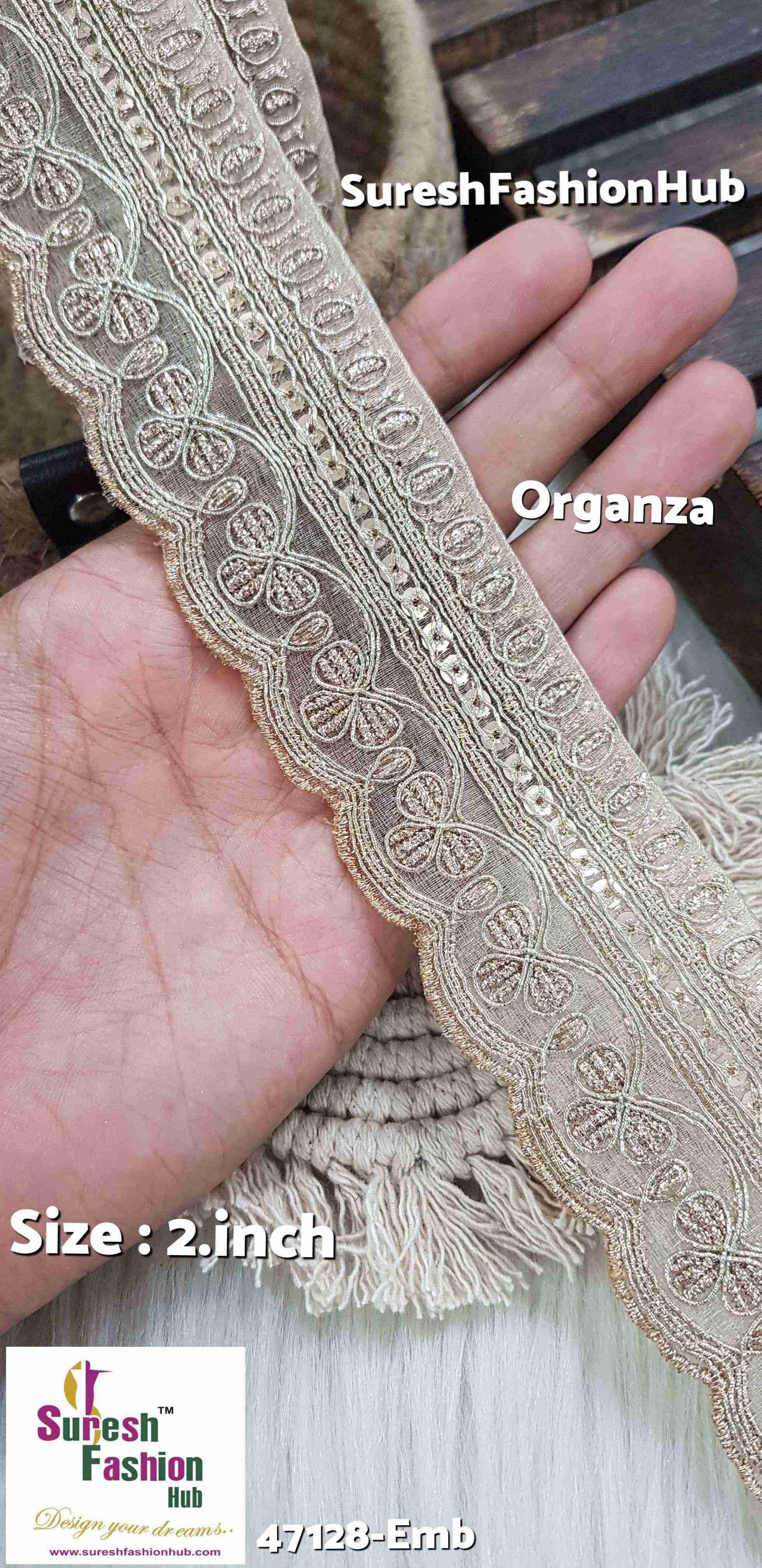 Scalloped Orgenza Embroidered Net Lace on Fabric Cloth