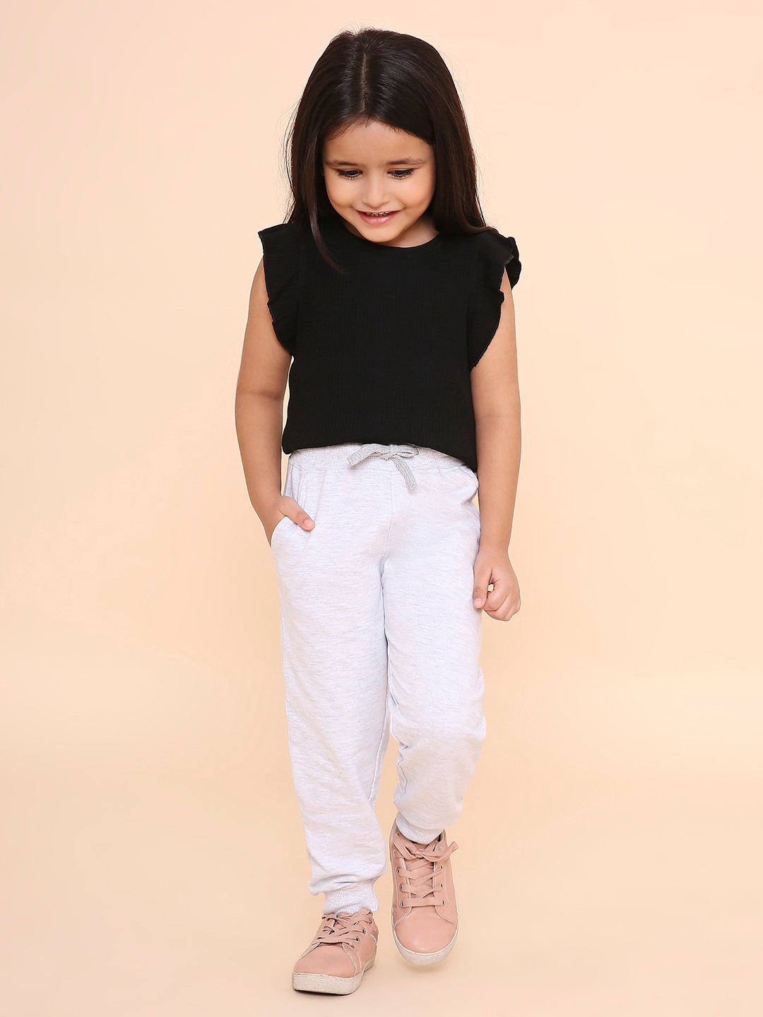 Girls Solid Sweatpant -Grey