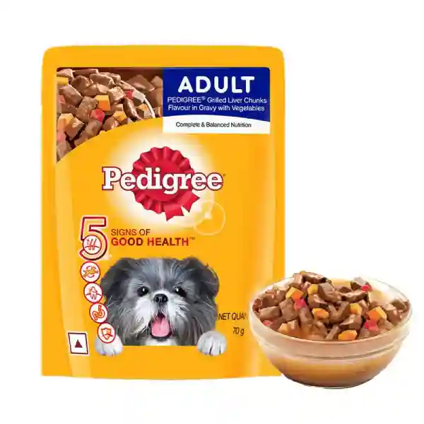 Pedigree Adult Grilled Liver Chunks in Gravy with Vegetable Wet Dog Food - 70 g